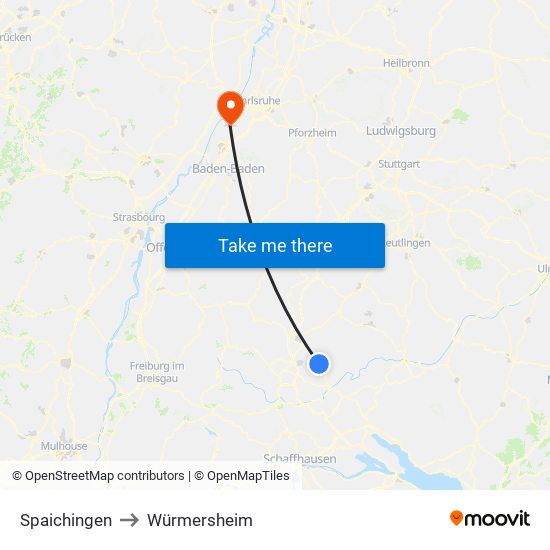 Spaichingen to Würmersheim map