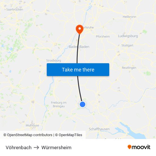 Vöhrenbach to Würmersheim map