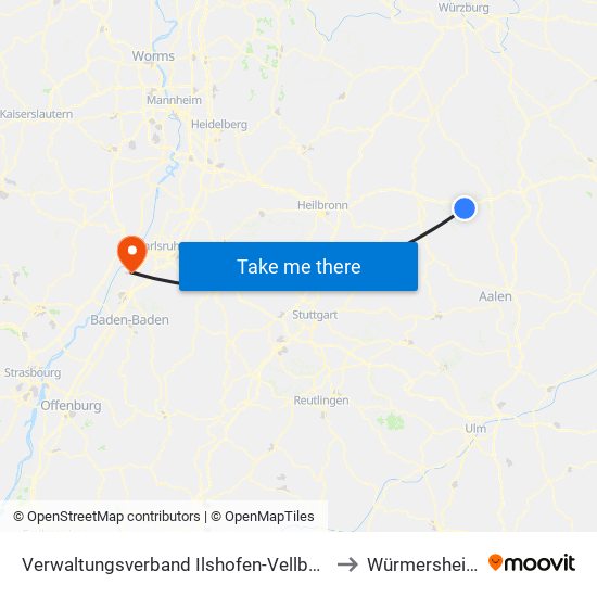 Verwaltungsverband Ilshofen-Vellberg to Würmersheim map