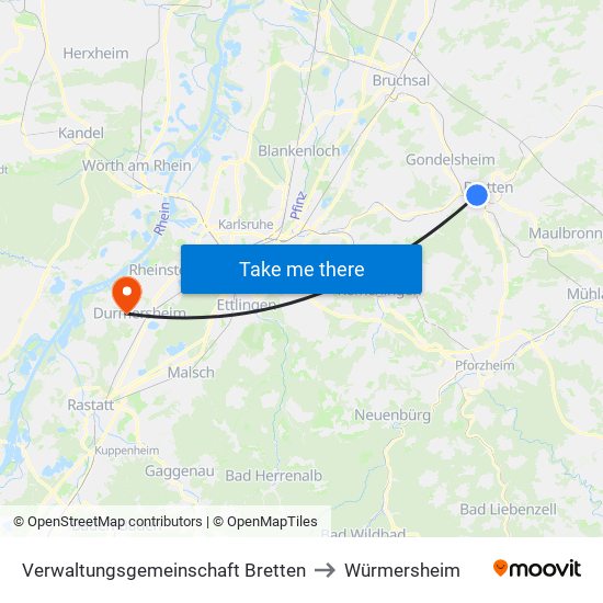 Verwaltungsgemeinschaft Bretten to Würmersheim map
