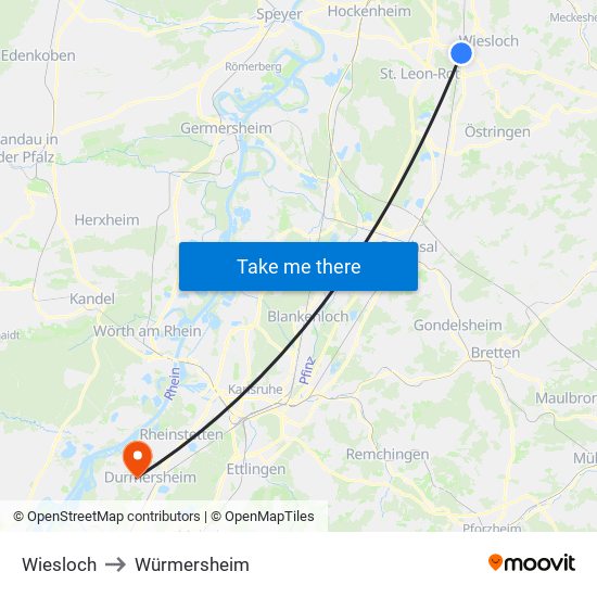Wiesloch to Würmersheim map
