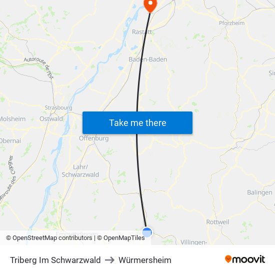 Triberg Im Schwarzwald to Würmersheim map