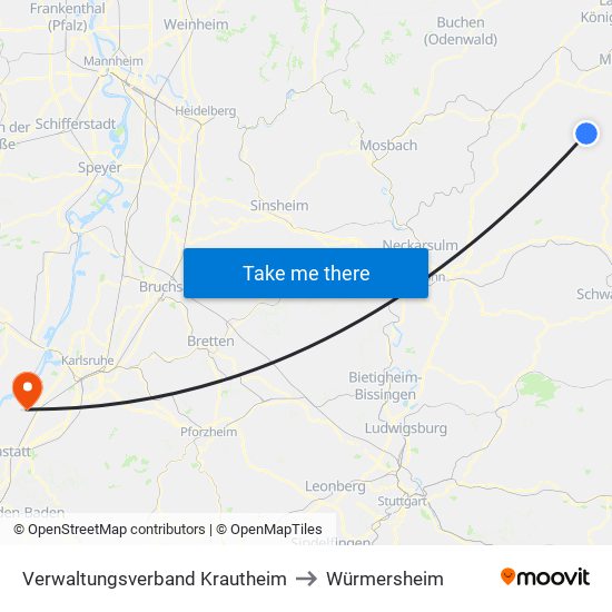 Verwaltungsverband Krautheim to Würmersheim map