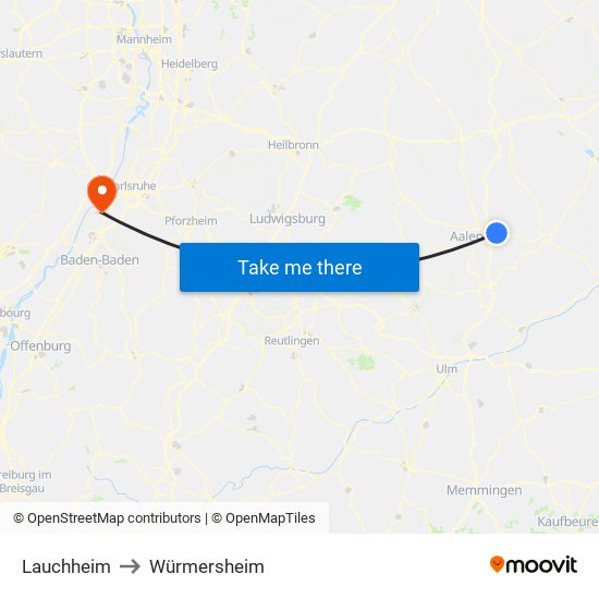 Lauchheim to Würmersheim map