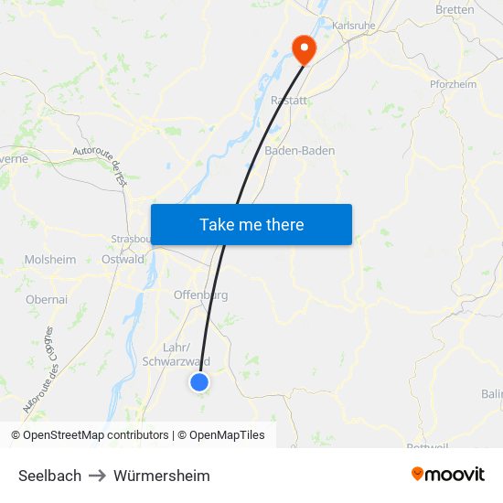 Seelbach to Würmersheim map