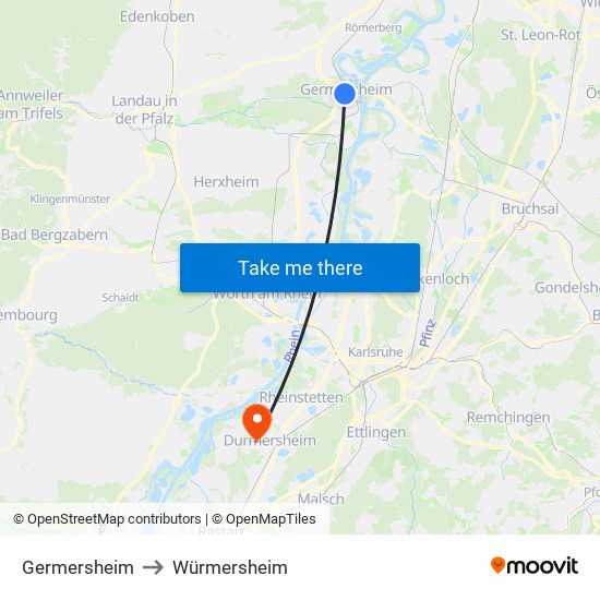 Germersheim to Würmersheim map