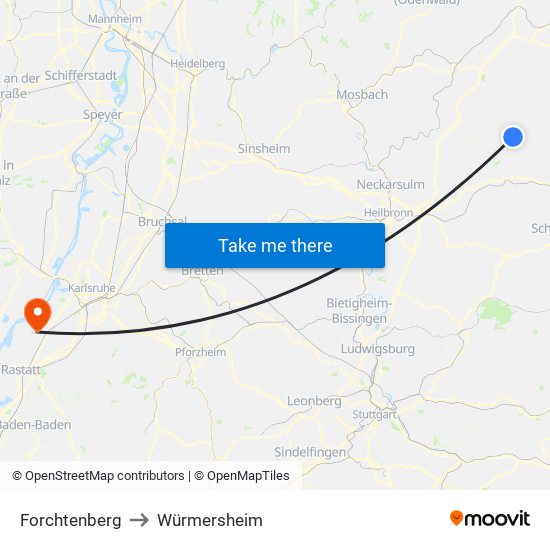 Forchtenberg to Würmersheim map