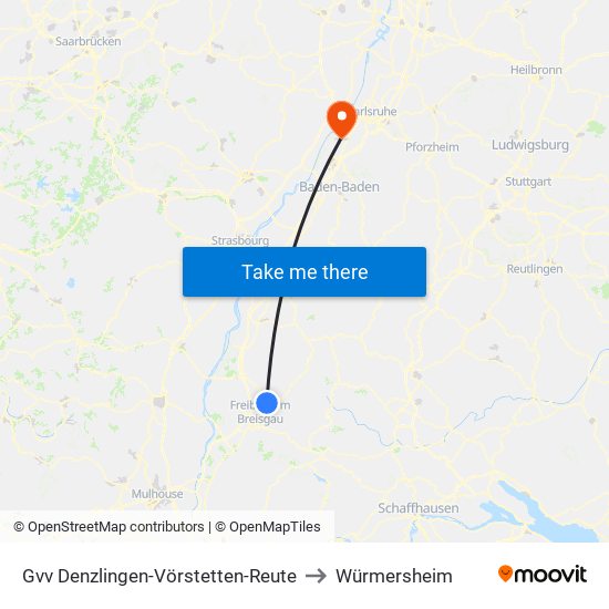 Gvv Denzlingen-Vörstetten-Reute to Würmersheim map