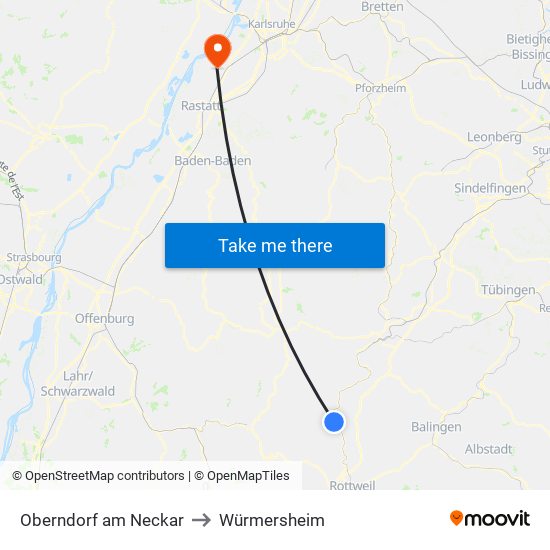 Oberndorf am Neckar to Würmersheim map