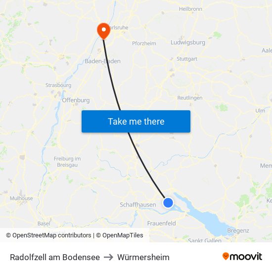 Radolfzell am Bodensee to Würmersheim map