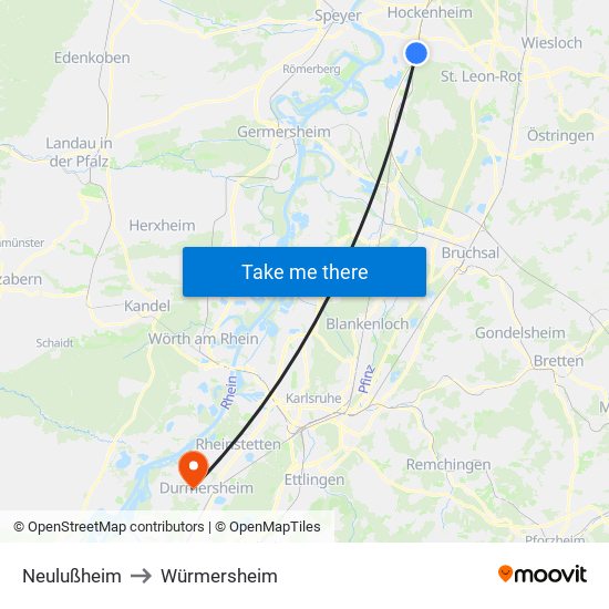 Neulußheim to Würmersheim map