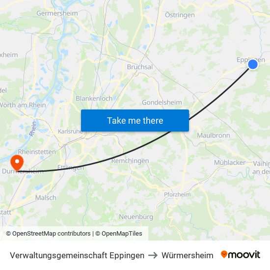 Verwaltungsgemeinschaft Eppingen to Würmersheim map