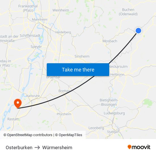 Osterburken to Würmersheim map