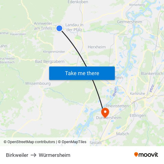 Birkweiler to Würmersheim map