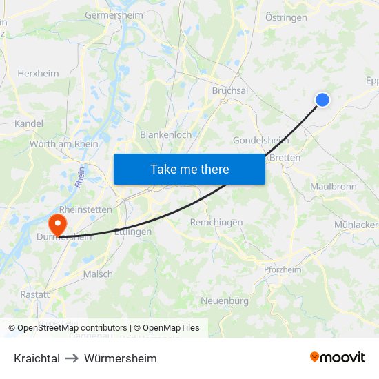 Kraichtal to Würmersheim map