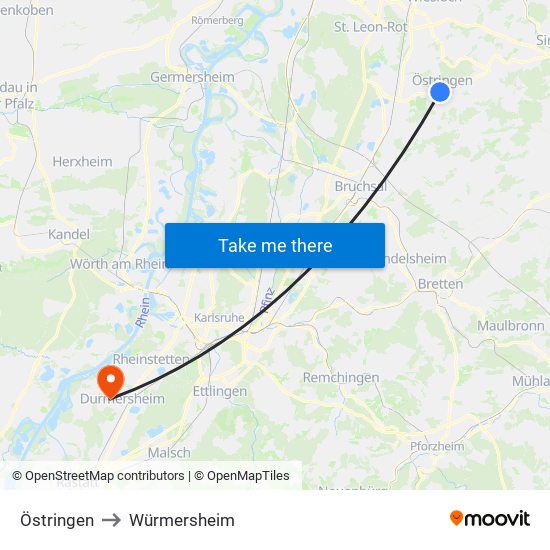 Östringen to Würmersheim map