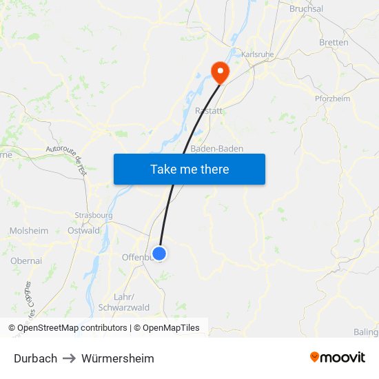 Durbach to Würmersheim map