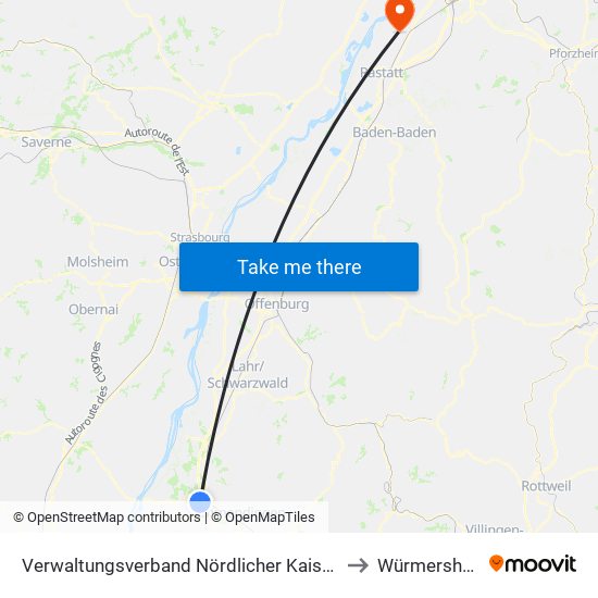 Verwaltungsverband Nördlicher Kaiserstuhl to Würmersheim map