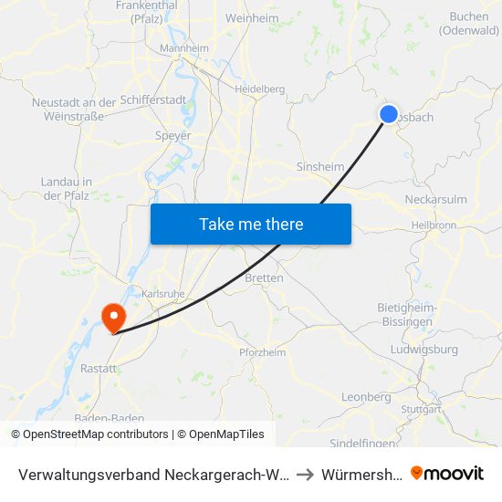 Verwaltungsverband Neckargerach-Waldbrunn to Würmersheim map