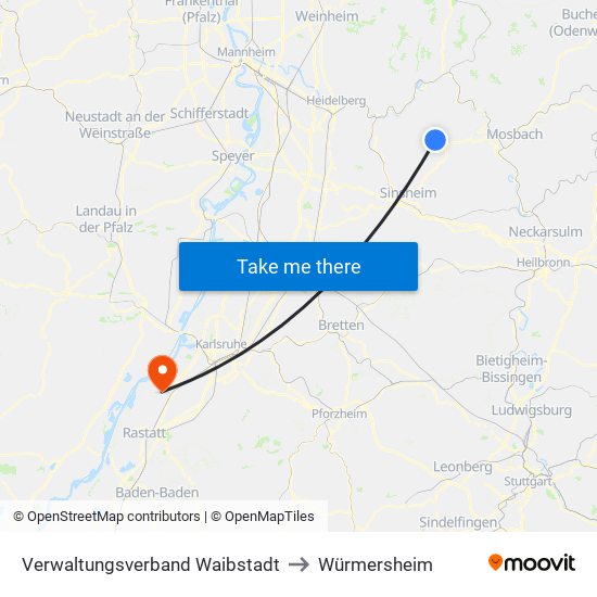 Verwaltungsverband Waibstadt to Würmersheim map