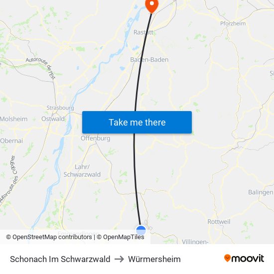 Schonach Im Schwarzwald to Würmersheim map