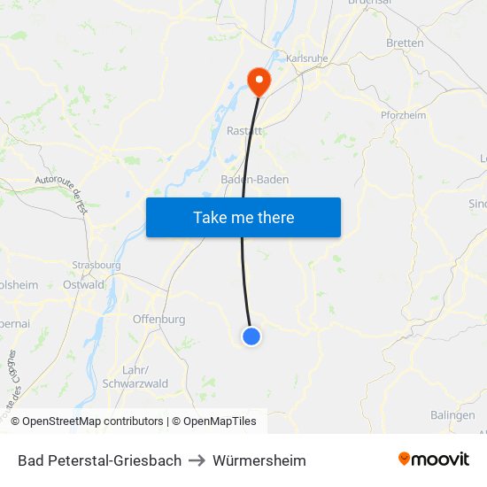 Bad Peterstal-Griesbach to Würmersheim map