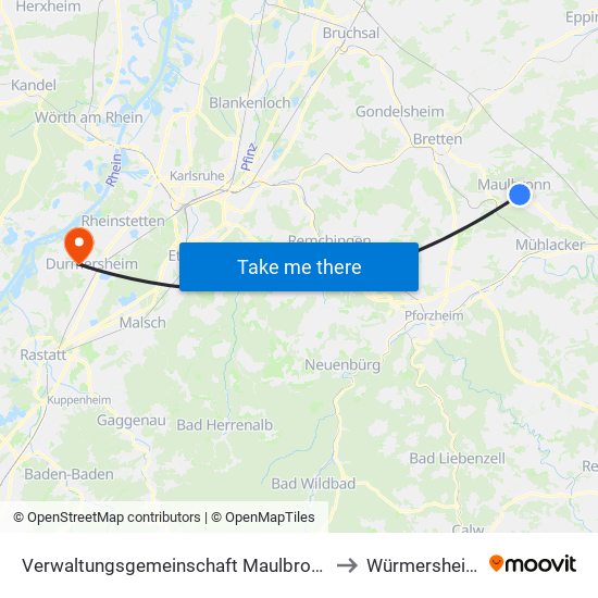 Verwaltungsgemeinschaft Maulbronn to Würmersheim map