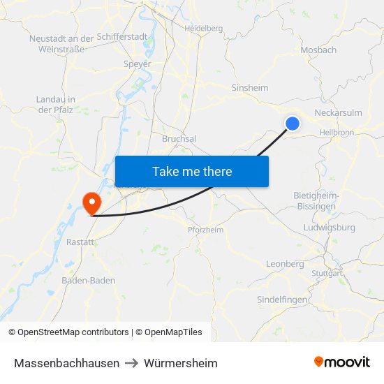 Massenbachhausen to Würmersheim map