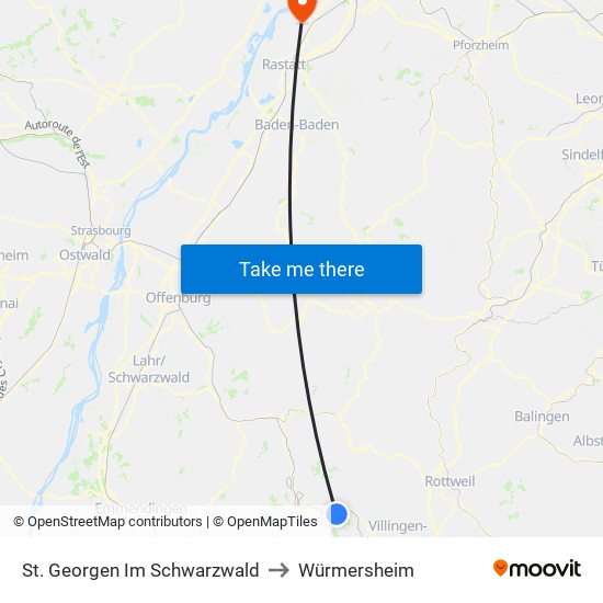 St. Georgen Im Schwarzwald to Würmersheim map