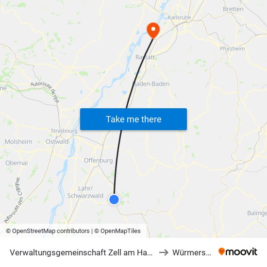 Verwaltungsgemeinschaft Zell am Harmersbach to Würmersheim map