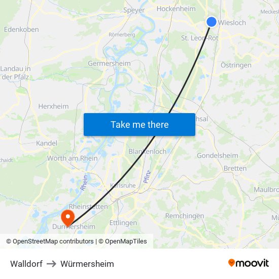 Walldorf to Würmersheim map