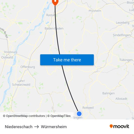 Niedereschach to Würmersheim map