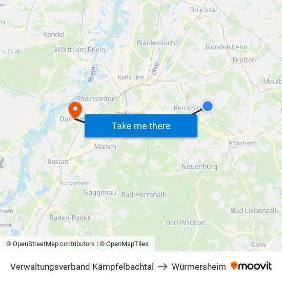 Verwaltungsverband Kämpfelbachtal to Würmersheim map