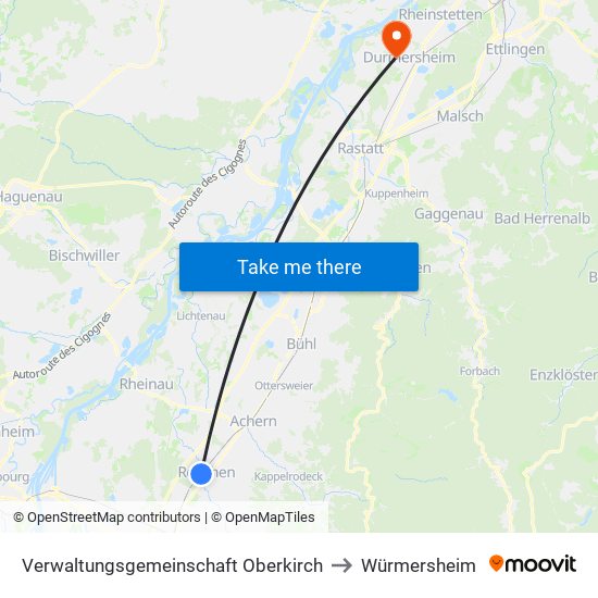 Verwaltungsgemeinschaft Oberkirch to Würmersheim map