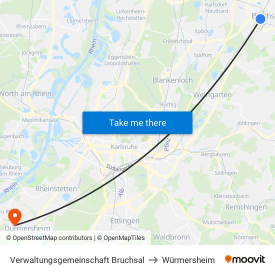 Verwaltungsgemeinschaft Bruchsal to Würmersheim map