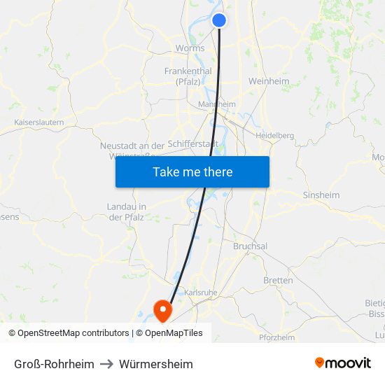 Groß-Rohrheim to Würmersheim map