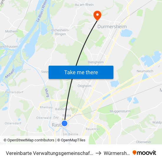 Vereinbarte Verwaltungsgemeinschaft Rastatt to Würmersheim map