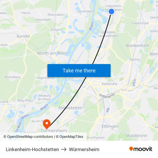 Linkenheim-Hochstetten to Würmersheim map