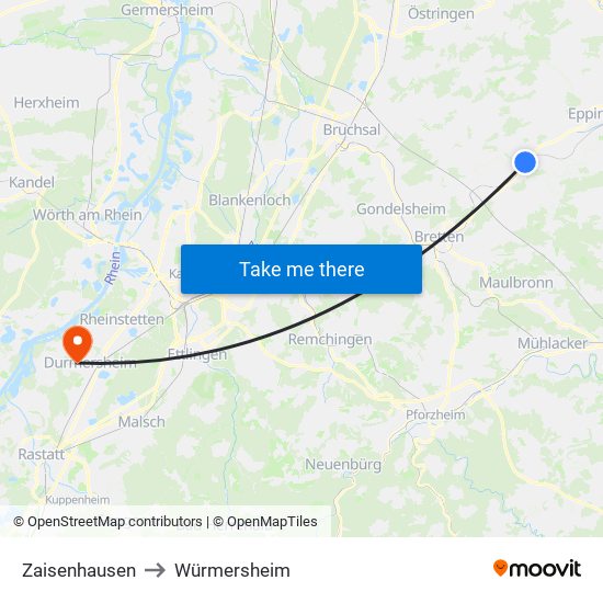 Zaisenhausen to Würmersheim map