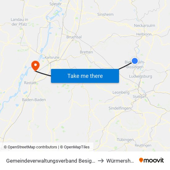 Gemeindeverwaltungsverband Besigheim to Würmersheim map