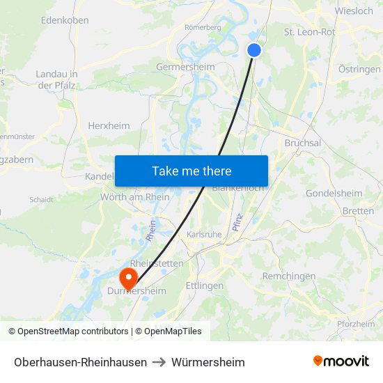 Oberhausen-Rheinhausen to Würmersheim map