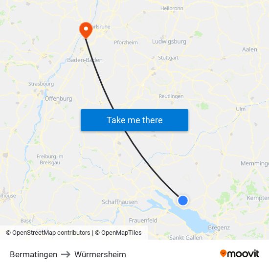 Bermatingen to Würmersheim map