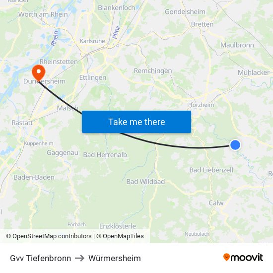 Gvv Tiefenbronn to Würmersheim map