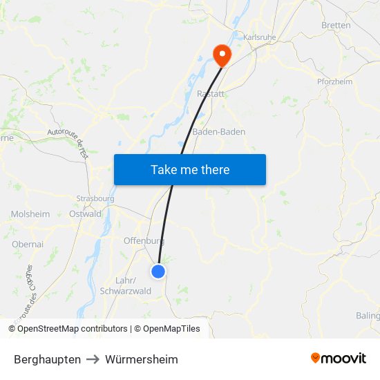 Berghaupten to Würmersheim map