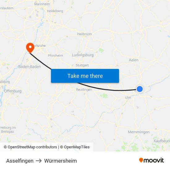 Asselfingen to Würmersheim map