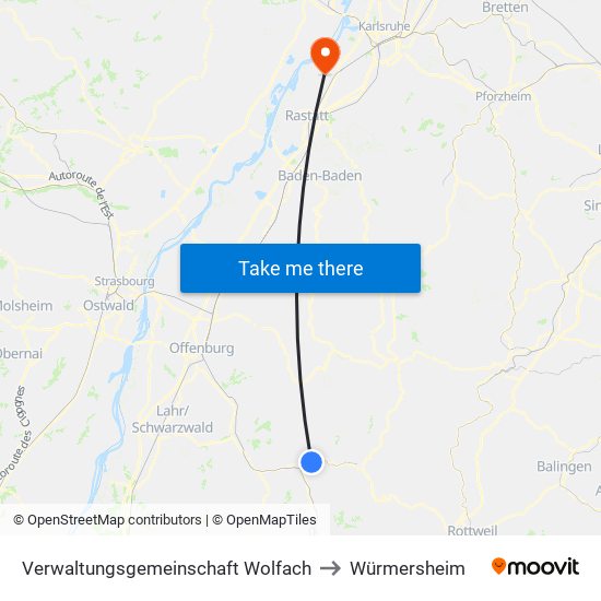 Verwaltungsgemeinschaft Wolfach to Würmersheim map