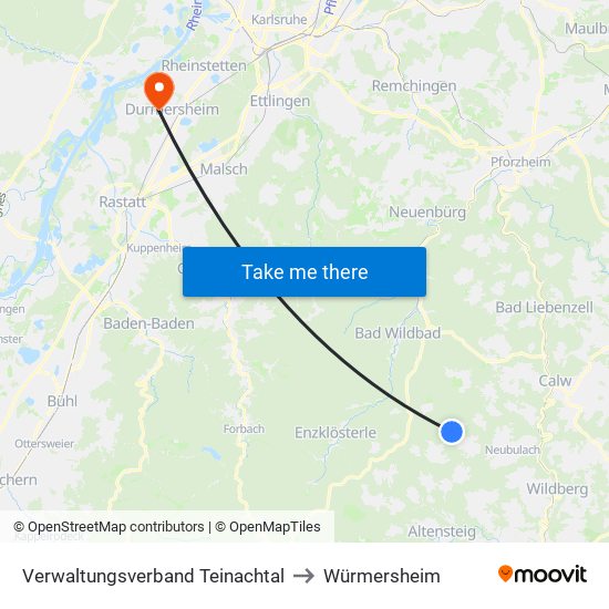 Verwaltungsverband Teinachtal to Würmersheim map