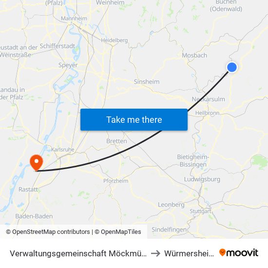 Verwaltungsgemeinschaft Möckmühl to Würmersheim map