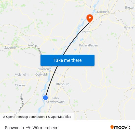 Schwanau to Würmersheim map