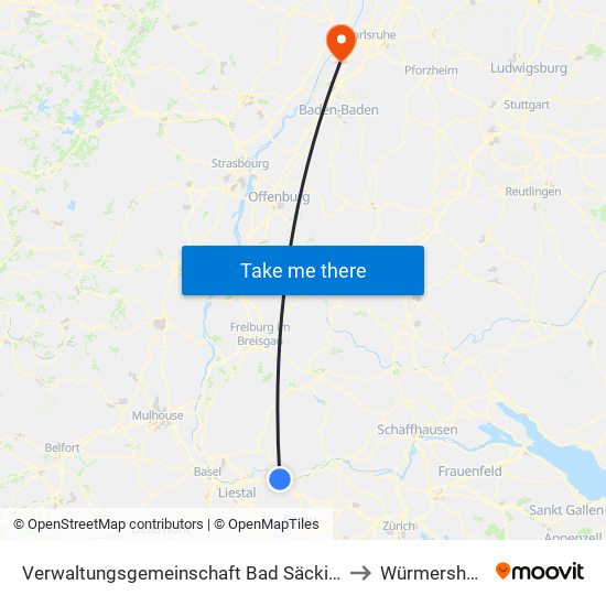 Verwaltungsgemeinschaft Bad Säckingen to Würmersheim map